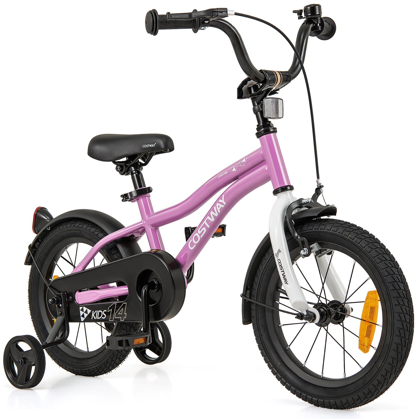 14 Inch Kids Bike Adjustable with Removable Training Wheels for Aged 3-5-Purple