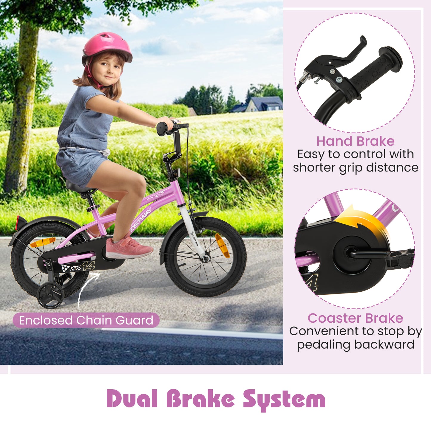 14 Inch Kids Bike Adjustable with Removable Training Wheels for Aged 3-5-Purple