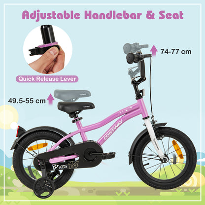 14 Inch Kids Bike Adjustable with Removable Training Wheels for Aged 3-5-Purple