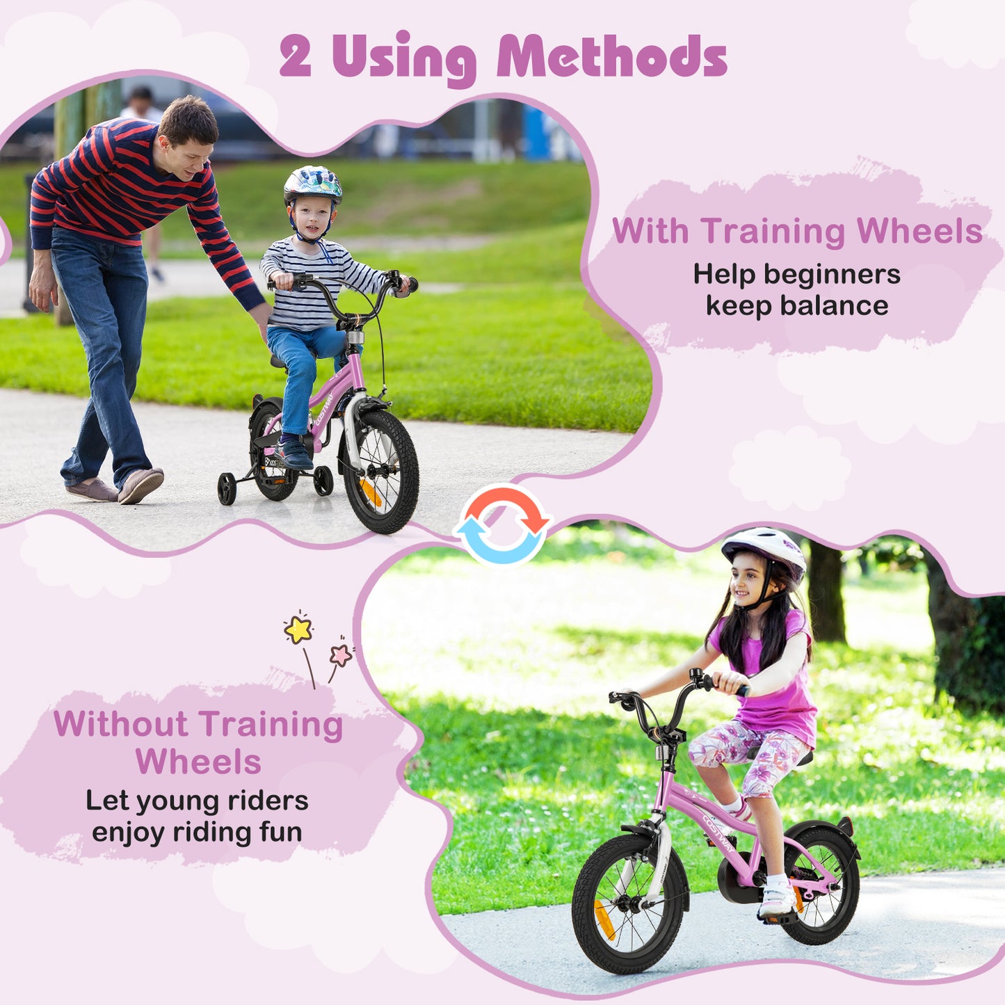 14 Inch Kids Bike Adjustable with Removable Training Wheels for Aged 3-5-Purple