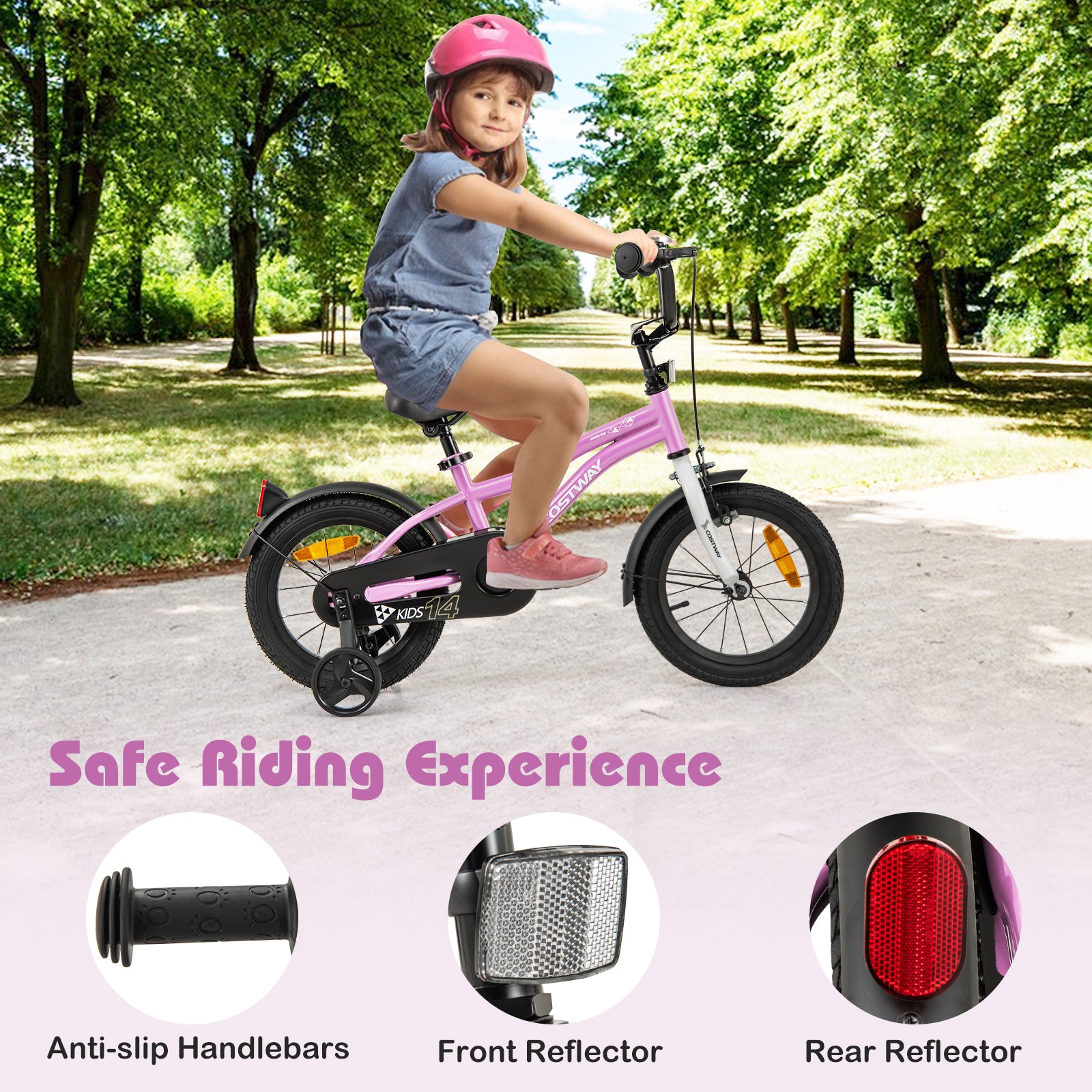 14 Inch Kids Bike Adjustable with Removable Training Wheels for Aged 3-5-Purple