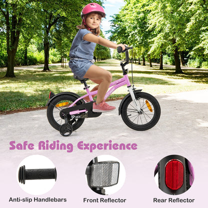 14 Inch Kids Bike Adjustable with Removable Training Wheels for Aged 3-5-Purple