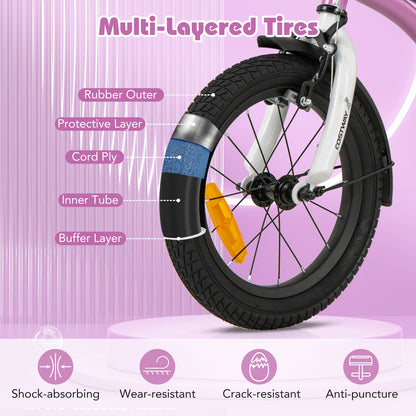 14 Inch Kids Bike Adjustable with Removable Training Wheels for Aged 3-5-Purple
