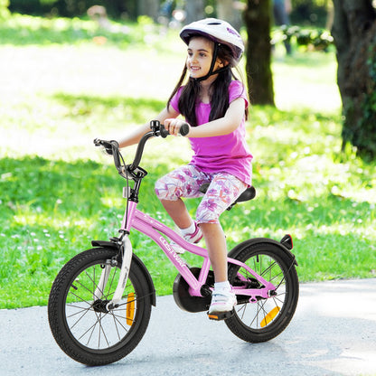 16 Inch Kids Bike Adjustable with Removable Training Wheels for Aged 4-7-Purple