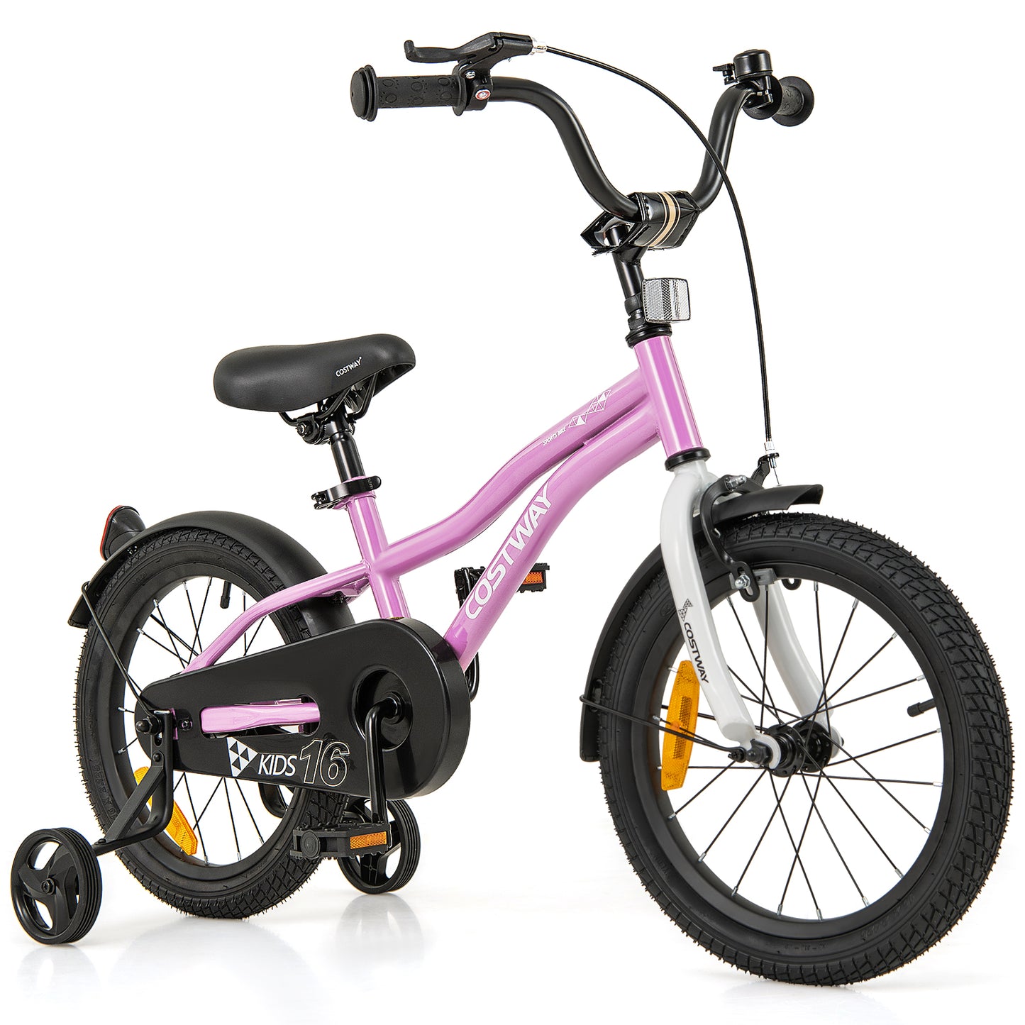 16 Inch Kids Bike Adjustable with Removable Training Wheels for Aged 4-7-Purple