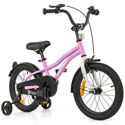 16 Inch Kids Bike Adjustable with Removable Training Wheels for Aged 4-7-Purple