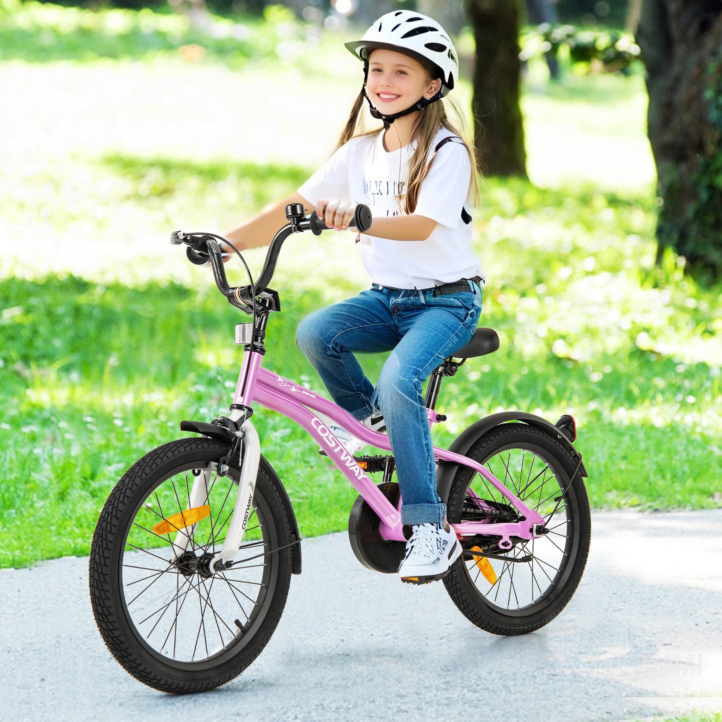 18 Inch Kids Bike Adjustable with Removable Training Wheels for Aged 4-8-Purple