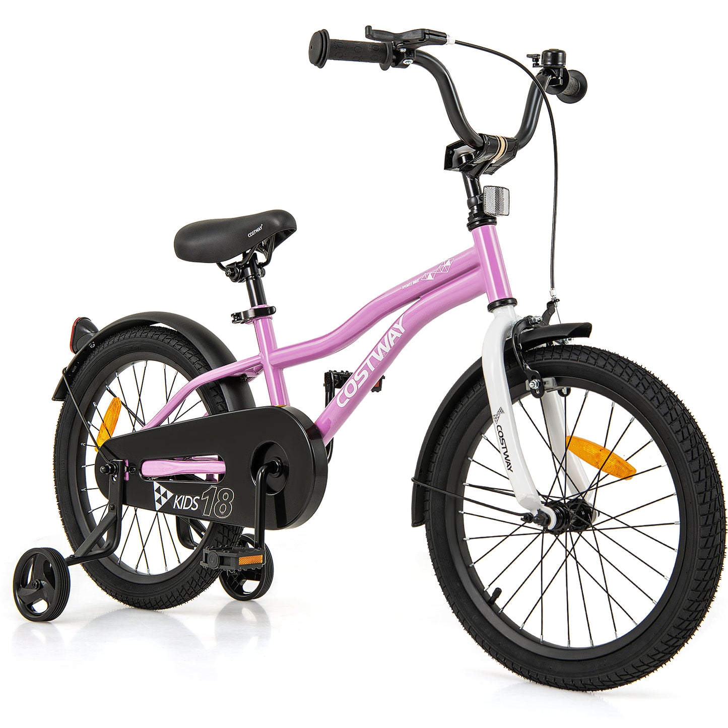 18 Inch Kids Bike Adjustable with Removable Training Wheels for Aged 4-8-Purple