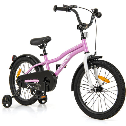 18 Inch Kids Bike Adjustable with Removable Training Wheels for Aged 4-8-Purple