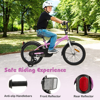 18 Inch Kids Bike Adjustable with Removable Training Wheels for Aged 4-8-Purple