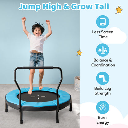 Kids Fitness Trampoline with Foam Handlebar and Safety Pad for 3-6 Years Old Toddlers-Blue