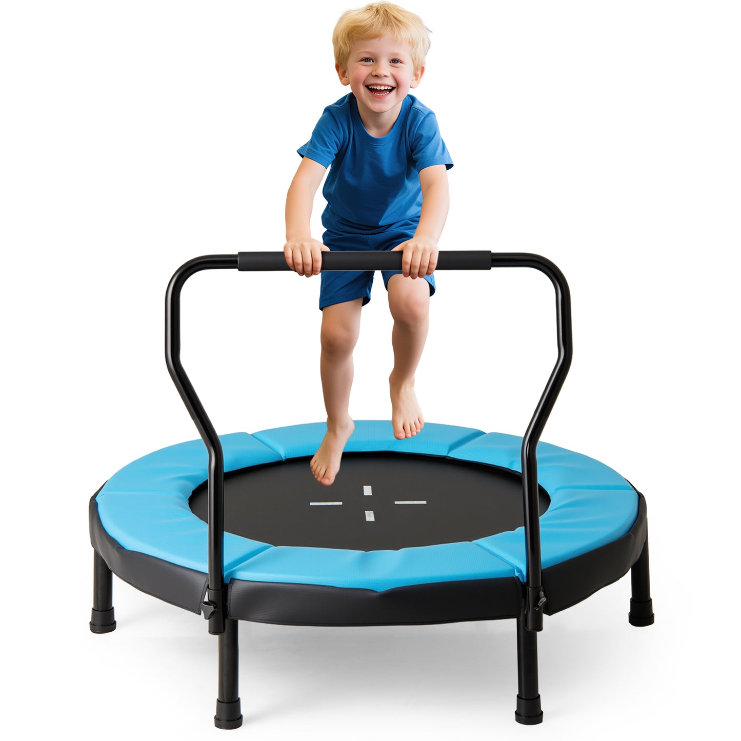 Kids Fitness Trampoline with Foam Handlebar and Safety Pad for 3-6 Years Old Toddlers-Blue