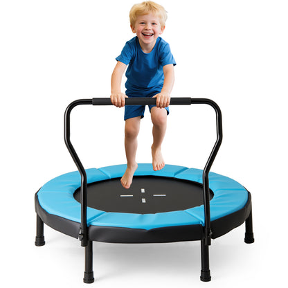 Kids Fitness Trampoline with Foam Handlebar and Safety Pad for 3-6 Years Old Toddlers-Blue