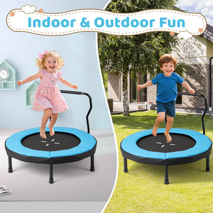 Kids Fitness Trampoline with Foam Handlebar and Safety Pad for 3-6 Years Old Toddlers-Blue