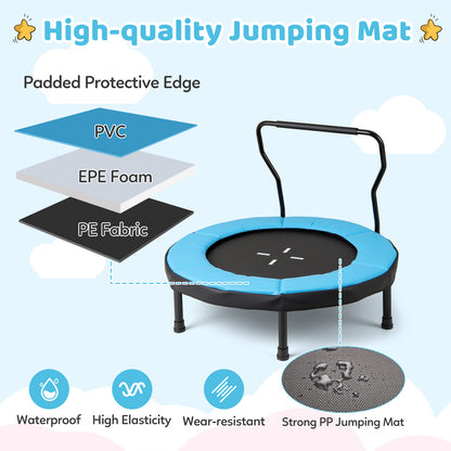Kids Fitness Trampoline with Foam Handlebar and Safety Pad for 3-6 Years Old Toddlers-Blue