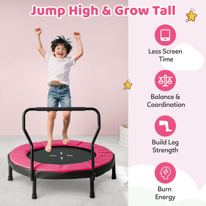 Kids Fitness Trampoline with Foam Handlebar and Safety Pad for 3-6 Years Old Toddlers-Pink