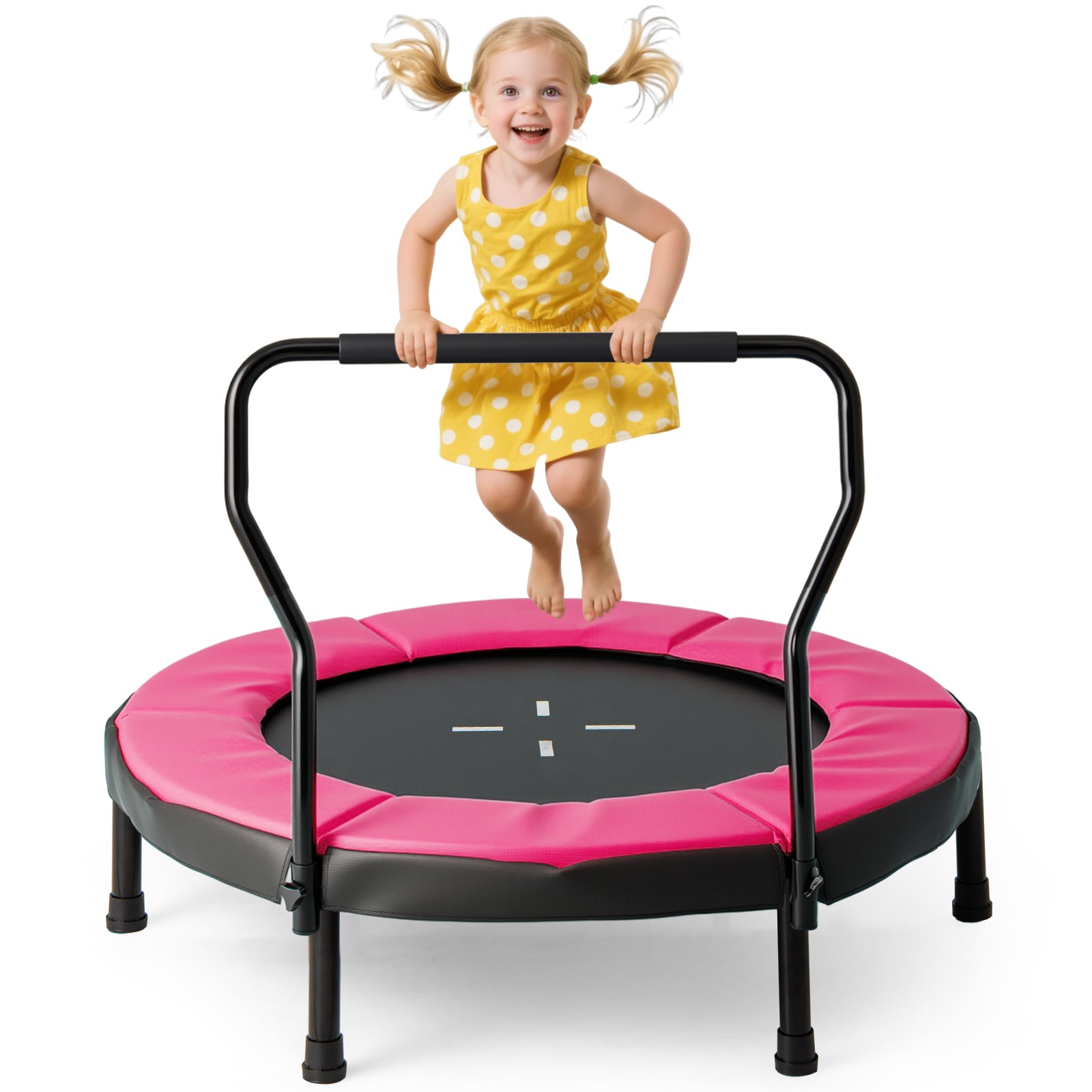 Kids Fitness Trampoline with Foam Handlebar and Safety Pad for 3-6 Years Old Toddlers-Pink