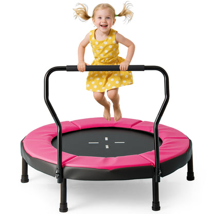 Kids Fitness Trampoline with Foam Handlebar and Safety Pad for 3-6 Years Old Toddlers-Pink