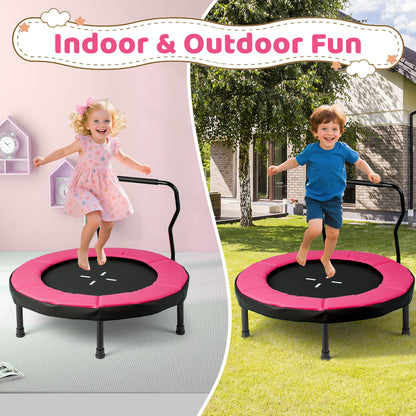 Kids Fitness Trampoline with Foam Handlebar and Safety Pad for 3-6 Years Old Toddlers-Pink
