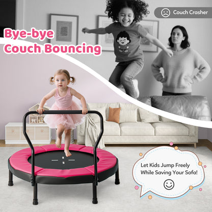 Kids Fitness Trampoline with Foam Handlebar and Safety Pad for 3-6 Years Old Toddlers-Pink