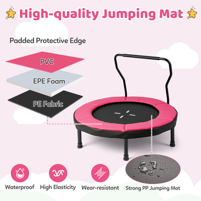 Kids Fitness Trampoline with Foam Handlebar and Safety Pad for 3-6 Years Old Toddlers-Pink