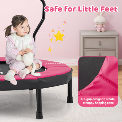 Kids Fitness Trampoline with Foam Handlebar and Safety Pad for 3-6 Years Old Toddlers-Pink