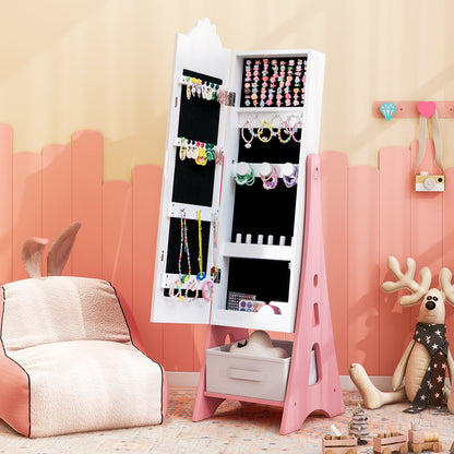 Kids Jewelry Armoire Cabinet Mirror with Storage and 2 Tilt Angles-White