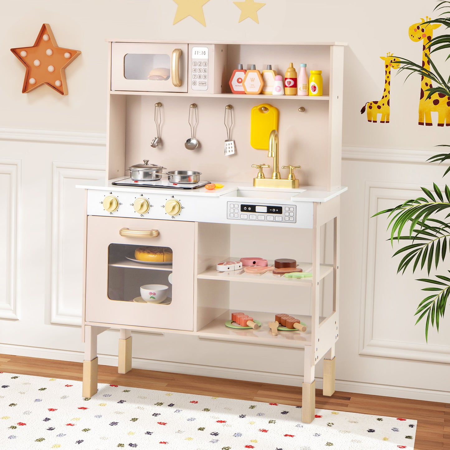 Kids Kitchen Playset Pretend Play Kitchen with Stoves with Sound-Yellow