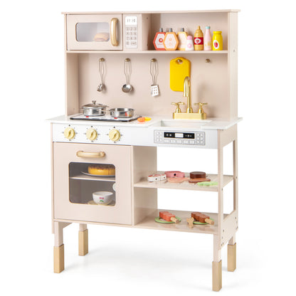 Kids Kitchen Playset Pretend Play Kitchen with Stoves with Sound-Yellow