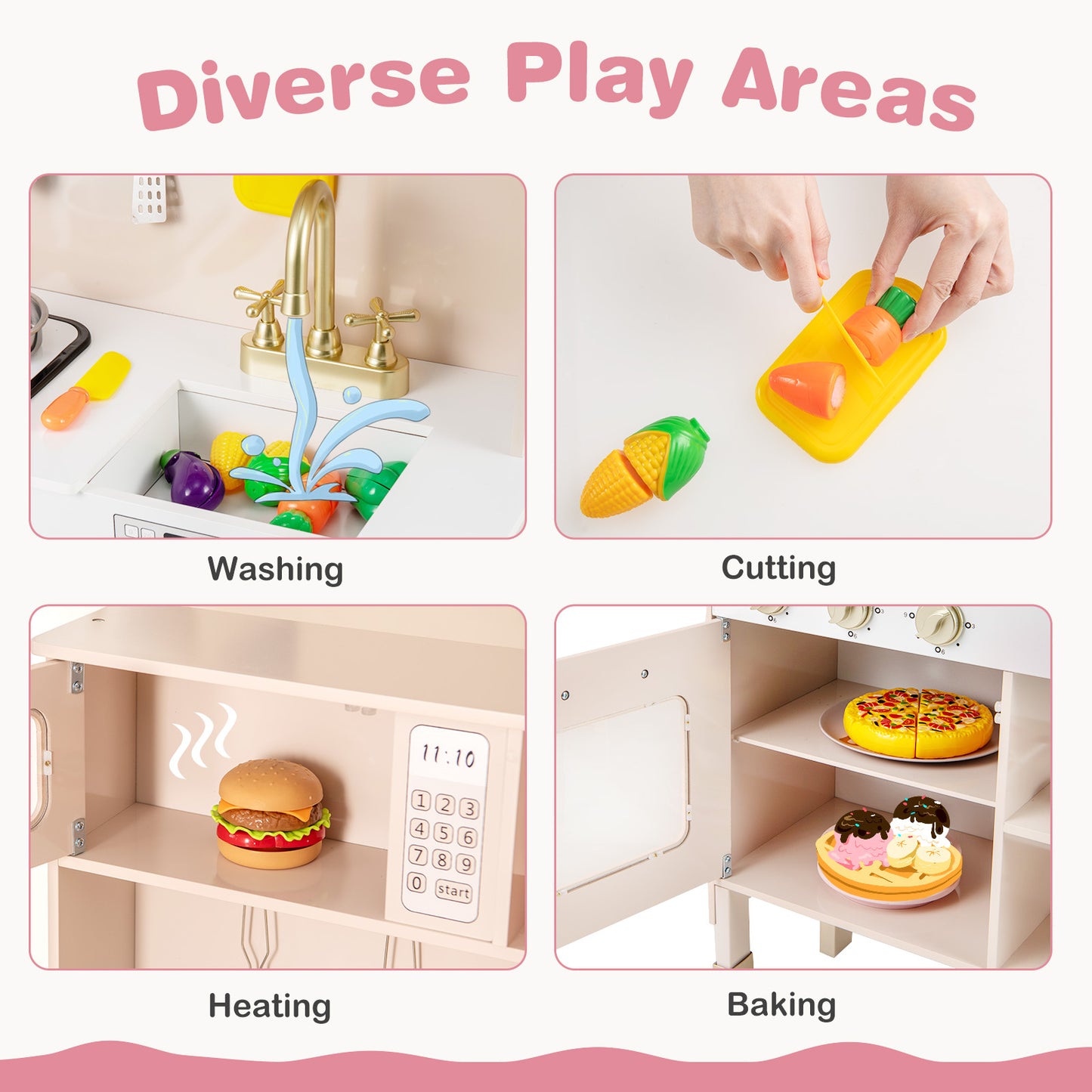 Kids Kitchen Playset Pretend Play Kitchen with Stoves with Sound-Yellow