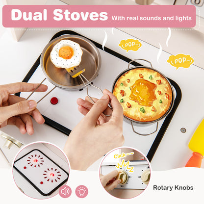Kids Kitchen Playset Pretend Play Kitchen with Stoves with Sound-Yellow