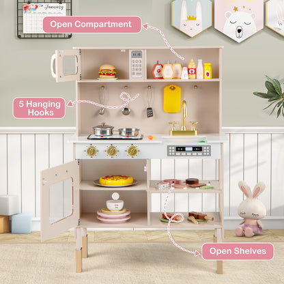 Kids Kitchen Playset Pretend Play Kitchen with Stoves with Sound-Yellow