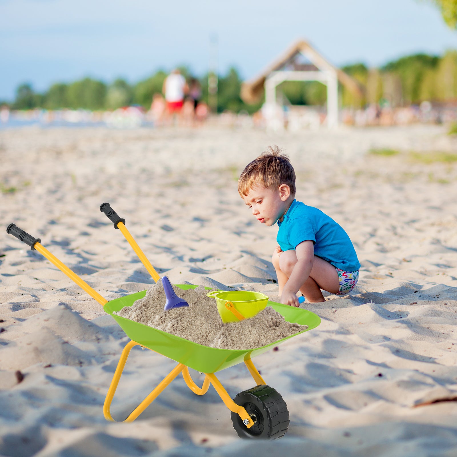 Kids Metal Wheelbarrow with Non-Slip Handle for Toddlers-Light Green