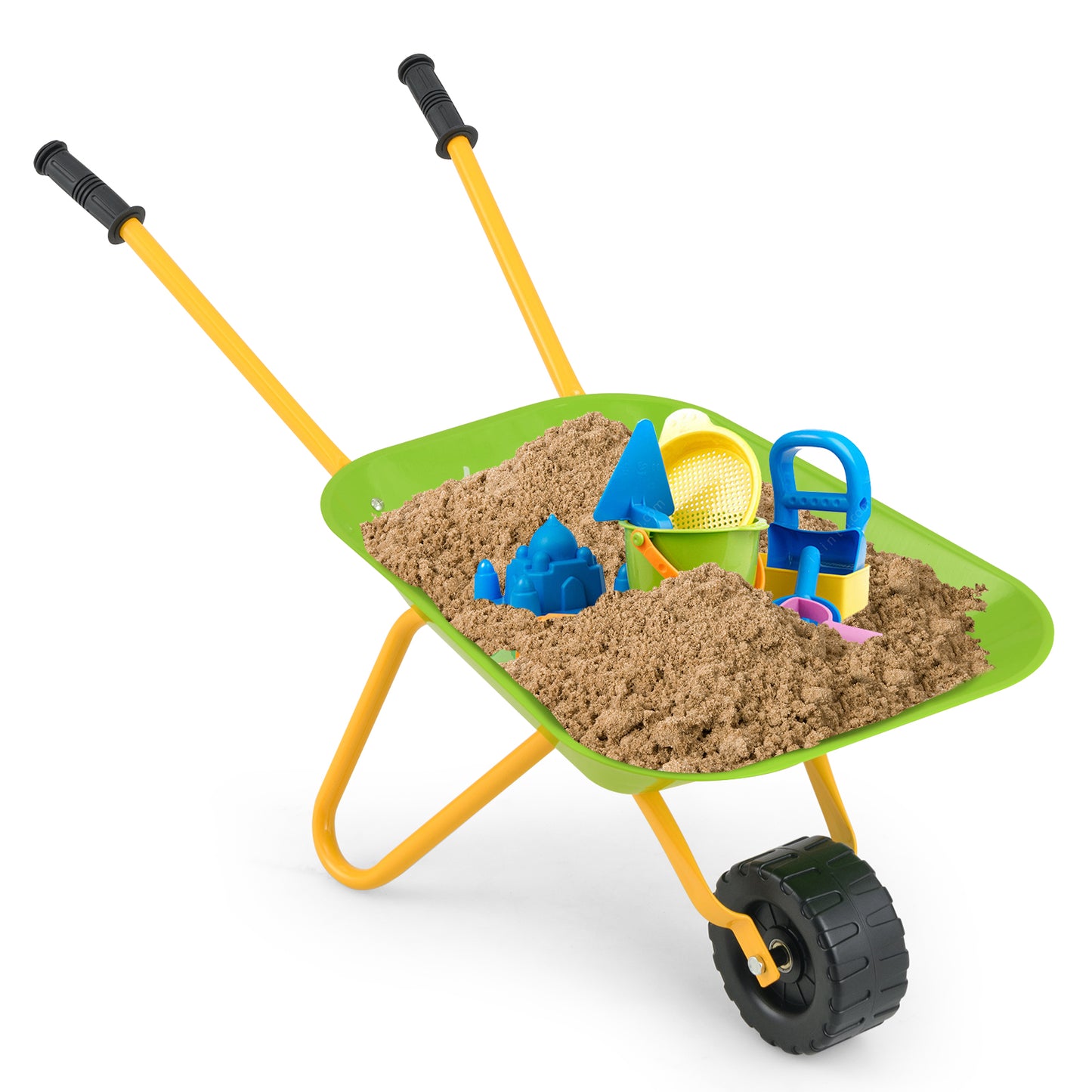 Kids Metal Wheelbarrow with Non-Slip Handle for Toddlers-Light Green