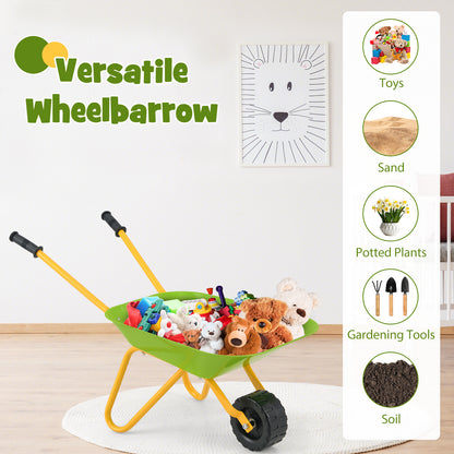 Kids Metal Wheelbarrow with Non-Slip Handle for Toddlers-Light Green