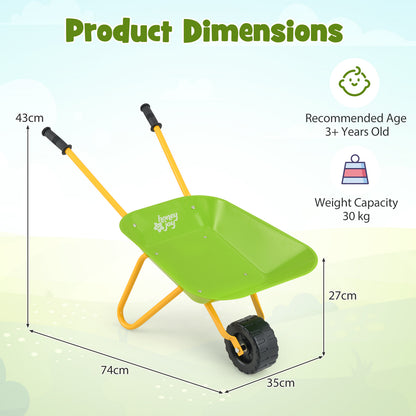 Kids Metal Wheelbarrow with Non-Slip Handle for Toddlers-Light Green