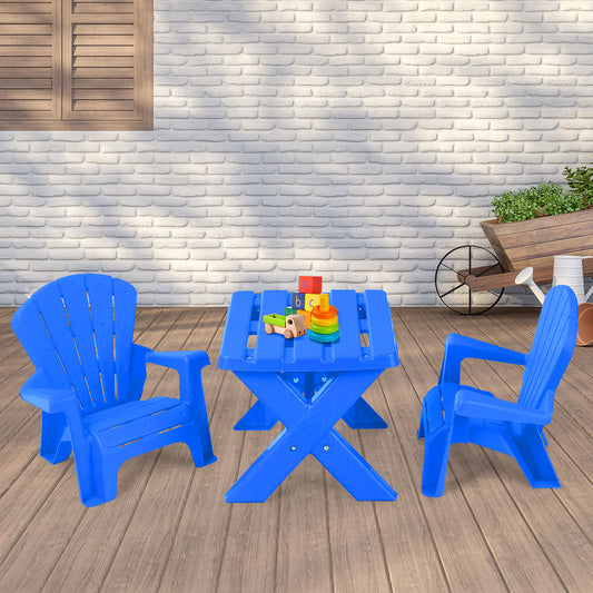 Kids Plastic Table with 2 Adirondack Chairs Set Toddler Play Table and Chairs-Blue