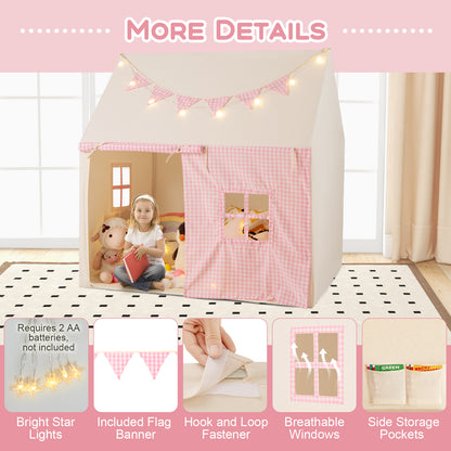 Kids Play Tent Large Playhouse with Padded Mat and 2 Storage Pockets-Pink