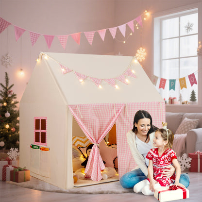 Kids Play Tent Large Playhouse with Padded Mat and 2 Storage Pockets-Pink