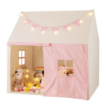 Kids Play Tent Large Playhouse with Padded Mat and 2 Storage Pockets-Pink