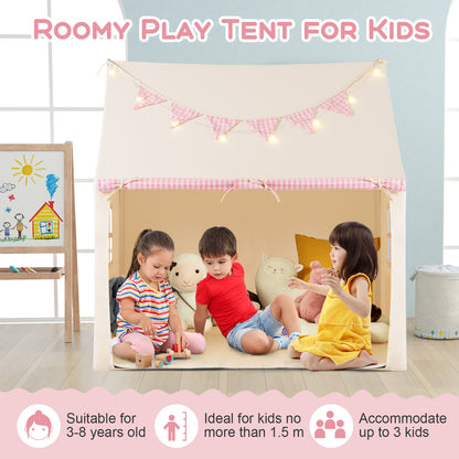Kids Play Tent Large Playhouse with Padded Mat and 2 Storage Pockets-Pink