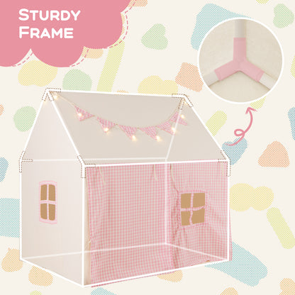 Kids Play Tent Large Playhouse with Padded Mat and 2 Storage Pockets-Pink