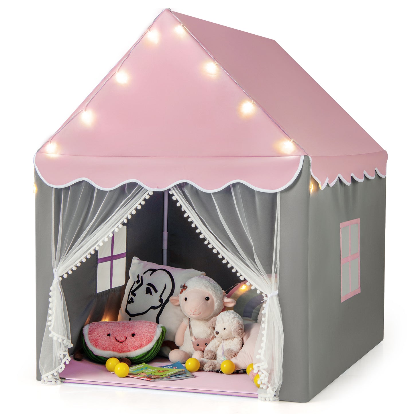 Kids Playhouse Tent with Washable Mat for Boys &amp; Girls-Pink