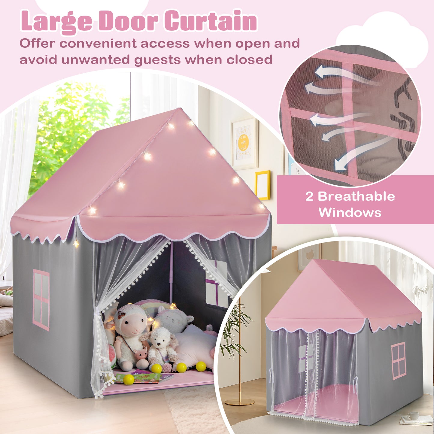 Kids Playhouse Tent with Washable Mat for Boys &amp; Girls-Pink