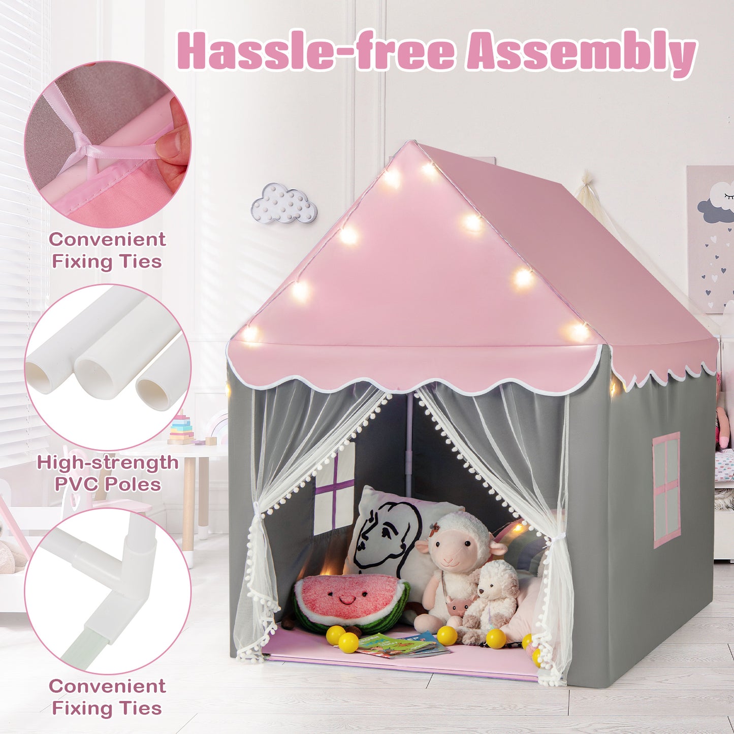 Kids Playhouse Tent with Washable Mat for Boys &amp; Girls-Pink
