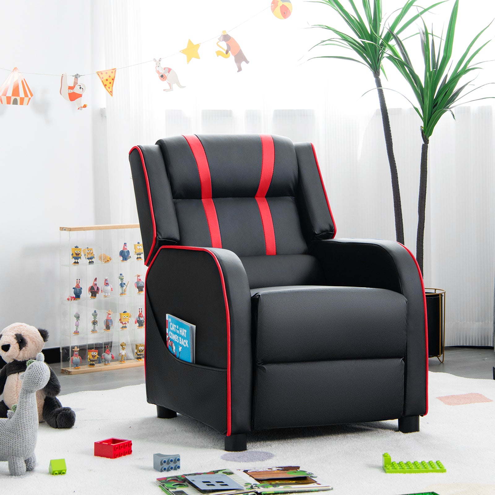 Kids Recliner Sofa Couch with Adjustable Backrest Footrest and High Density Sponge-Red