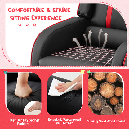 Kids Recliner Sofa Couch with Adjustable Backrest Footrest and High Density Sponge-Red