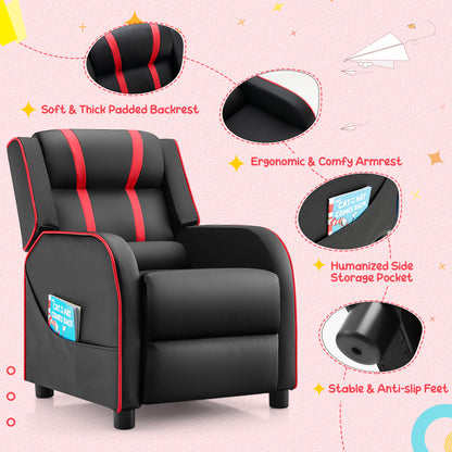 Kids Recliner Sofa Couch with Adjustable Backrest Footrest and High Density Sponge-Red