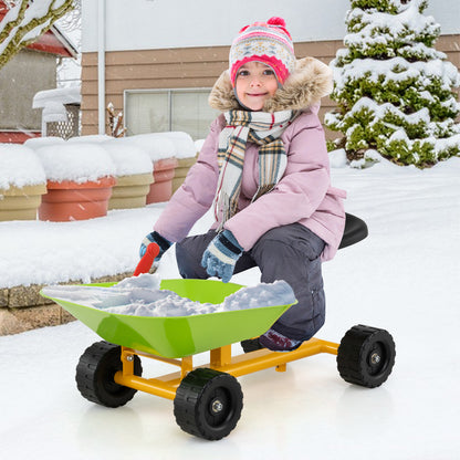 Kids Ride-On Sand Dumper Outdoor Sandbox Toy Heavy-Duty Carbon Steel Kids Wheelbarrow-Green
