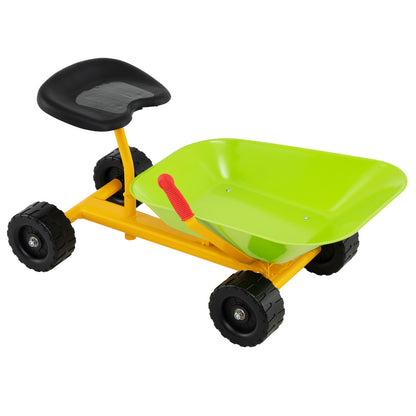 Kids Ride-On Sand Dumper Outdoor Sandbox Toy Heavy-Duty Carbon Steel Kids Wheelbarrow-Green